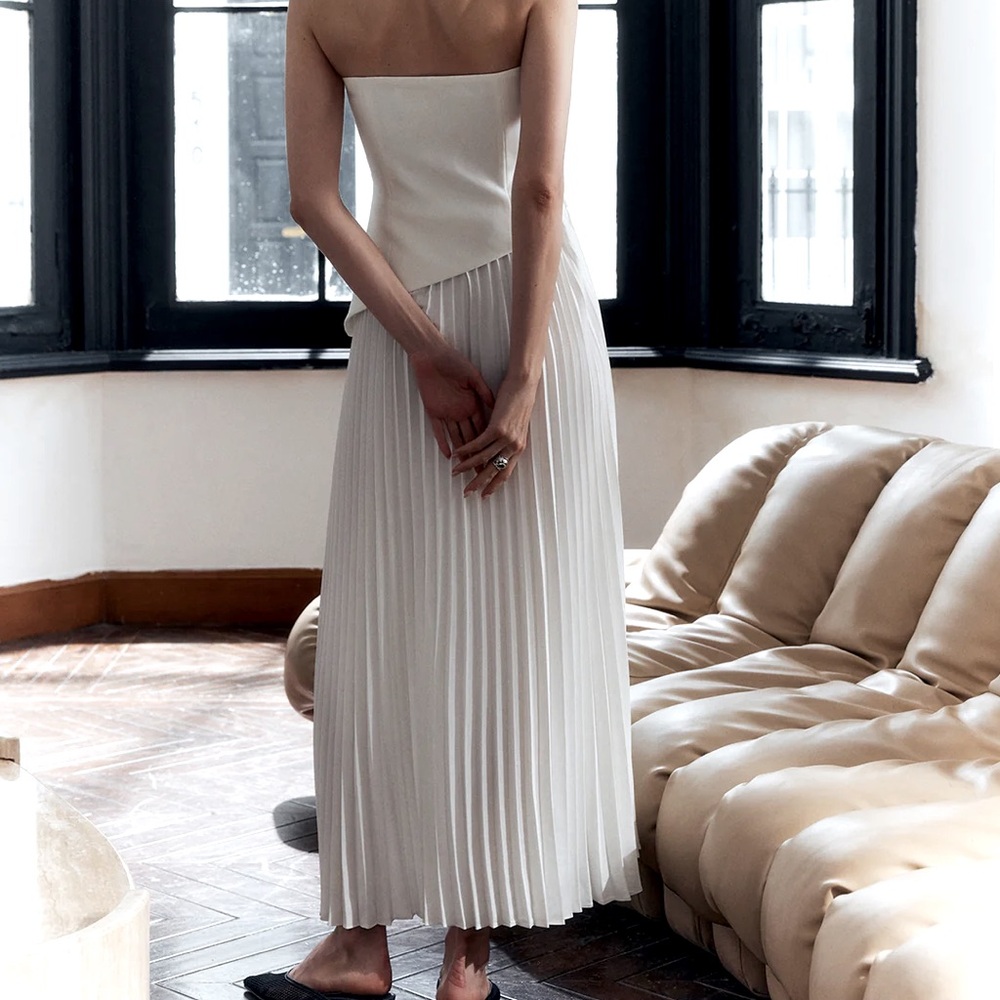 Commense Strapless Pleated Maxi Dress in White - Picture 2 of 11